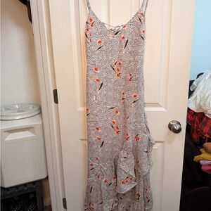 Urban Outfitters White Maxi Slip Dress with Red Floral Accent